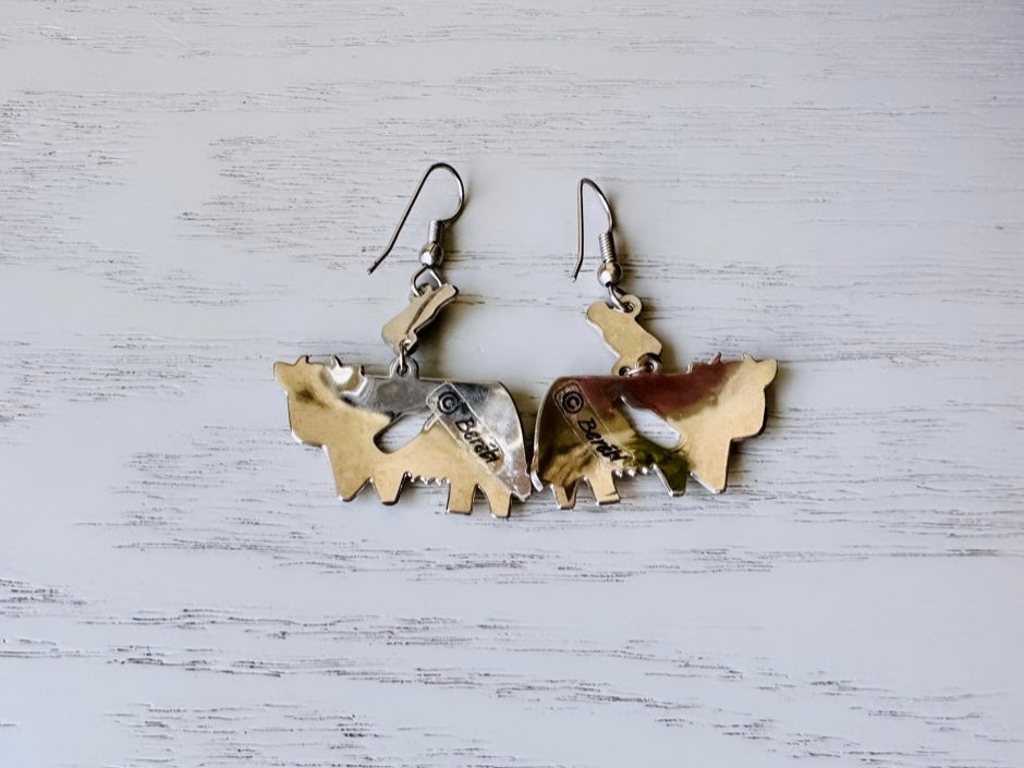 Vintage Berebi Cow Earrings, Adorable Cow and Milk Bottle Earrings, Fun 1980s Collector's Earrings, Pierced Enamel Earrings, Cool Retro