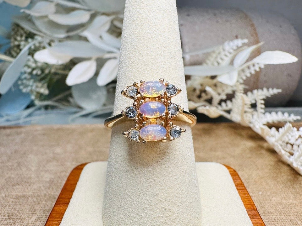 Vintage Cocktail Ring, Faux Opal Diamond 1978 Vintage Avon Ring
