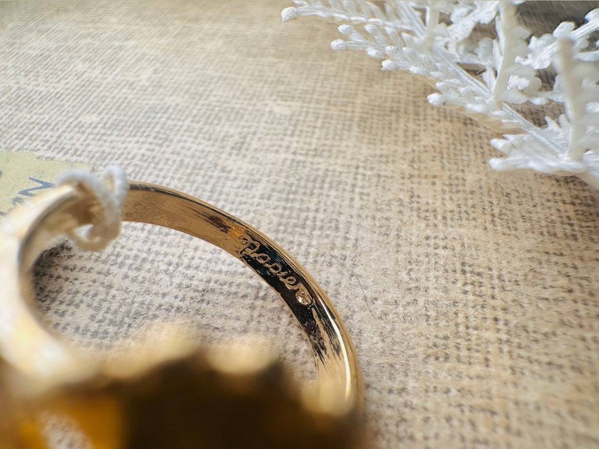 Vintage Statement Ring, Napier Ruffled Gold Flower Ring with Swarovski Crystal Accents, Chunky Multi Stone Cocktail Ring 18K Size 6 EUC