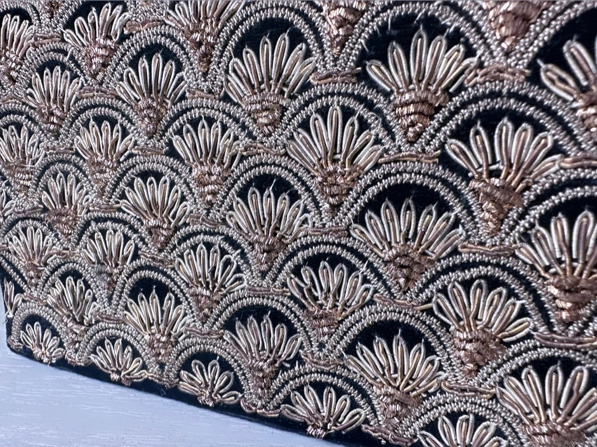 Vintage Black Velvet and Gold Embroidered Art Deco Clutch Handbag, Black Retro Mid Century Bag, Unique Black and Gold Chic Evening Purse