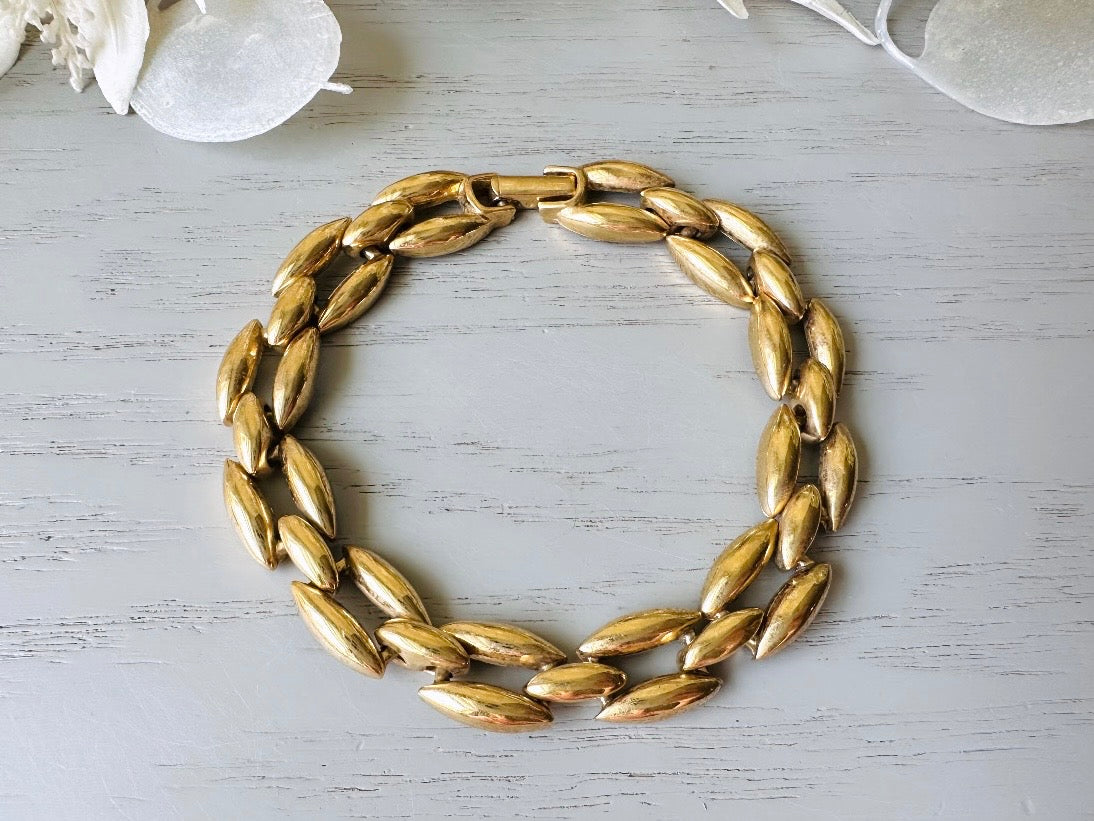 Vintage Napier Gold Link Bracelet, Classic Gold Chain Designer Vintage Gold 1980s Napier Bracelet, Gold Puffed Chain Bracelet 7.75" Length
