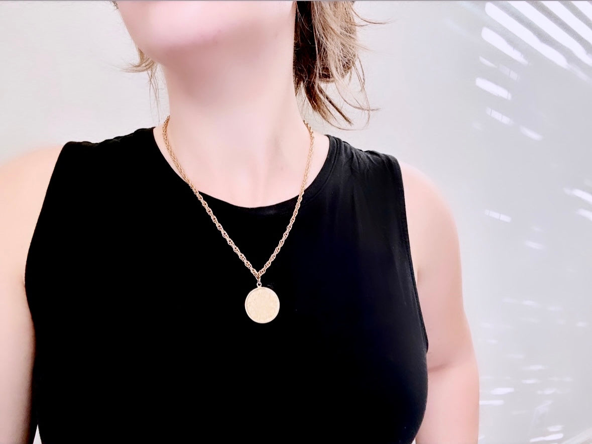 Vintage Aries Zodiac Necklace, Star Sign Astrology Necklace, Unique Birthday Necklace, 20" Long Gold Aries Astrology Pendant Coin Necklace