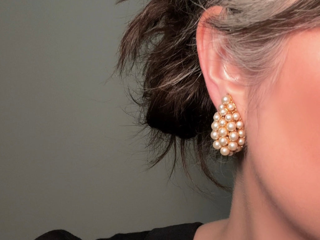 Vintage Pearl Earrings, Cream Pearl Teardrop Statement Earrings