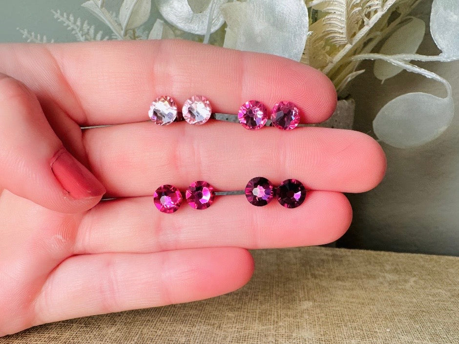 Blush Pink Pink Swarovski Crystal Post Earrings, Light Pink Hypoallergenic Small Rhinestone Stud Earrings