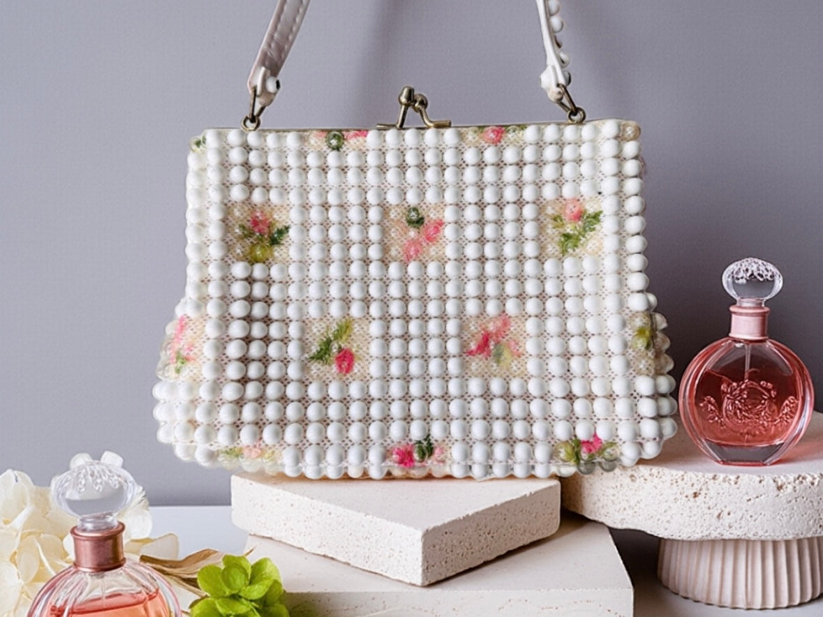 1950s Vintage Floral Candy Dot Bubble Bead Purse, Grandee Beads