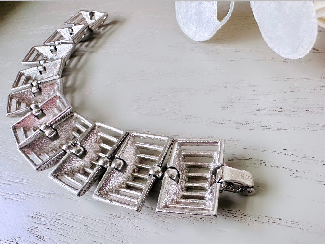 1960's Silver Bracelet, Vintage Silver Openwork Sarah Coventry Bracelet, Thick Metal Panel Signed 60s Vintage Jewelry, Excellent Condition