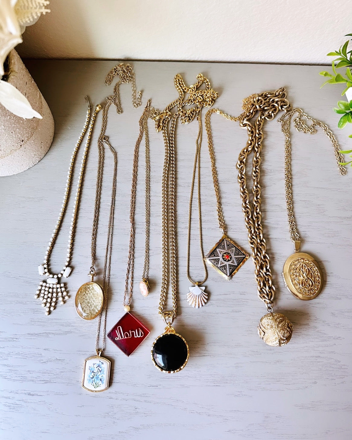 Vintage Spanish Damascene Necklace, Gold, Black and Silver with Orange Ballotini Bead, Vintage Gold Diamond Pendant Statement Necklace