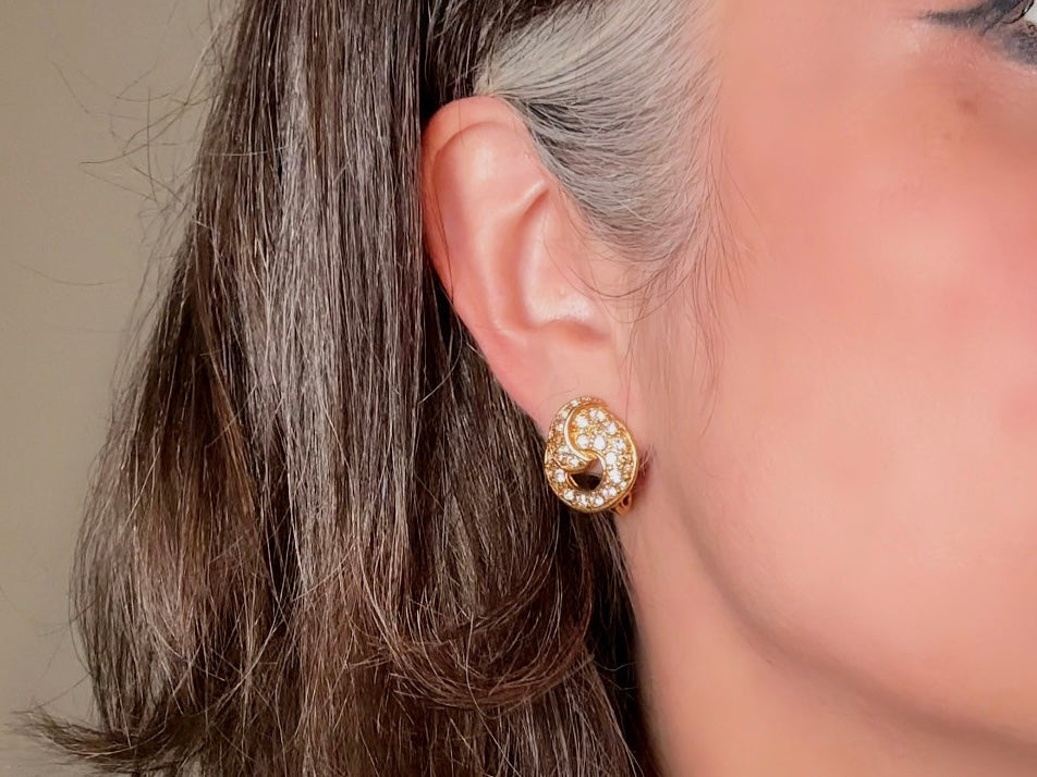 Vintage Monet Gold Knot Earrings with Diamond Rhinestones, Elegant Cocktail Clip On Earrings