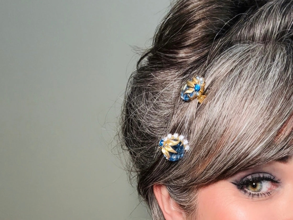 Sapphire Blue Earrings, Gorgeous Sparkling Jewel Vintage Gold Earrings Rhinestone Clip On Earrings, Elegant 1960s Something Blue for Bride