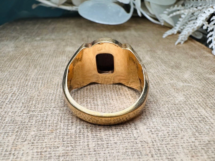 Tigers Eye Ring, Vintage Gold Gemstone Statement Ring, Chunky Unisex 1970s Cocktail Ring