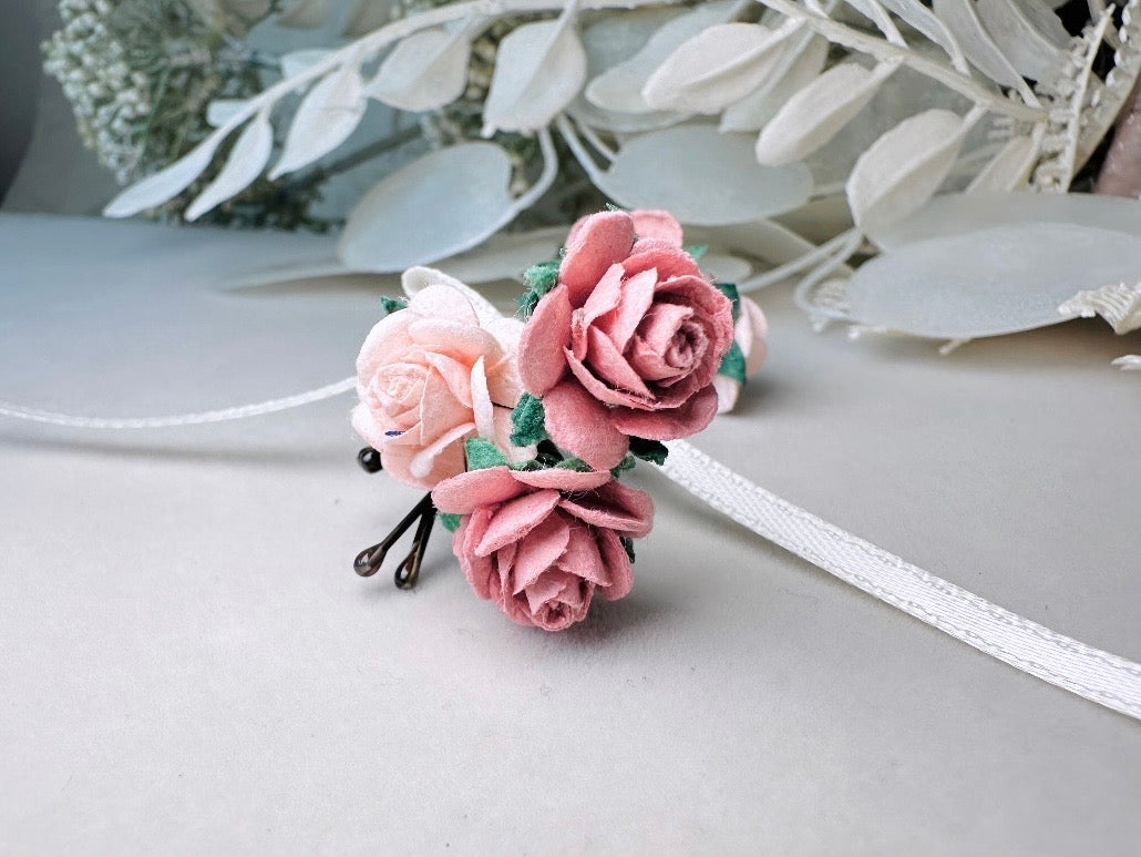 Wedding Hair Flowers, Blush Pink Flower Hair Pins, Wedding Hair Accessories, 6 Paper Flowers, Dusty Pink Rose Hair Clip, Floral Bobby Pin MPR6