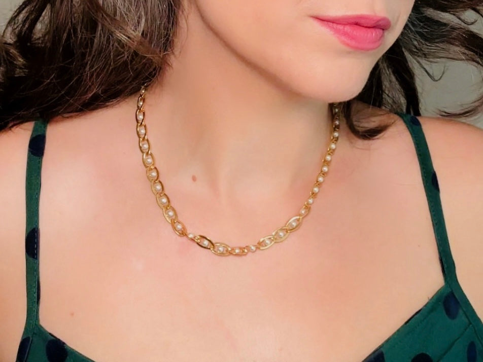 Petite Gold Pearl Napier Infinity Vintage Necklace
