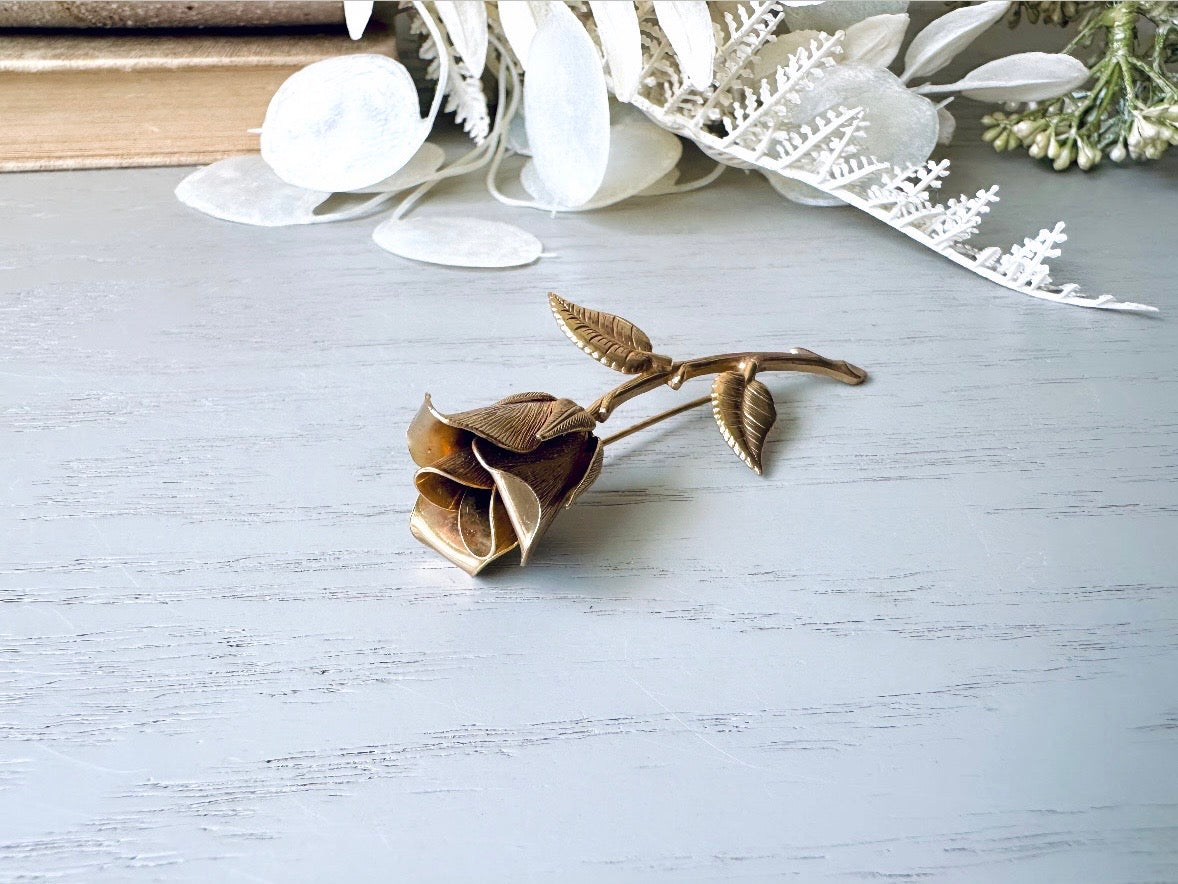 Beautiful Antique Gold Rose Brooch, Vintage Rose Brooch, Pretty Flower Pin for Wedding, Bridal Bouquet Accent, Something Old Bride