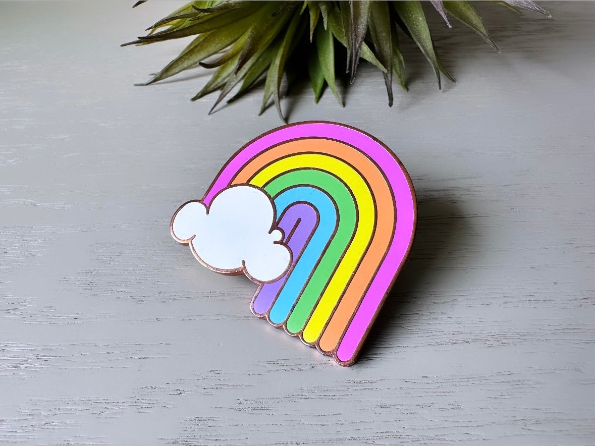 Vintage Rainbow Pin, Pastel Rainbow with Cloud 1970s Big Bud Vintage Brooch, Love is Love, Friendship Pride, Double Lapel Pin