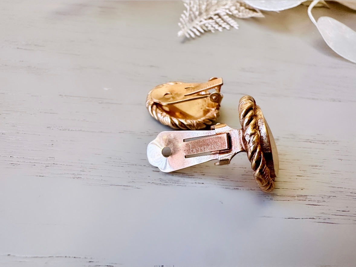 Gold Vintage Clip On Earrings with Rope Border, Unique Classic Gold Button Earrings 3/4" Clip-Ons for Non-Pierced, Bergere Earrings