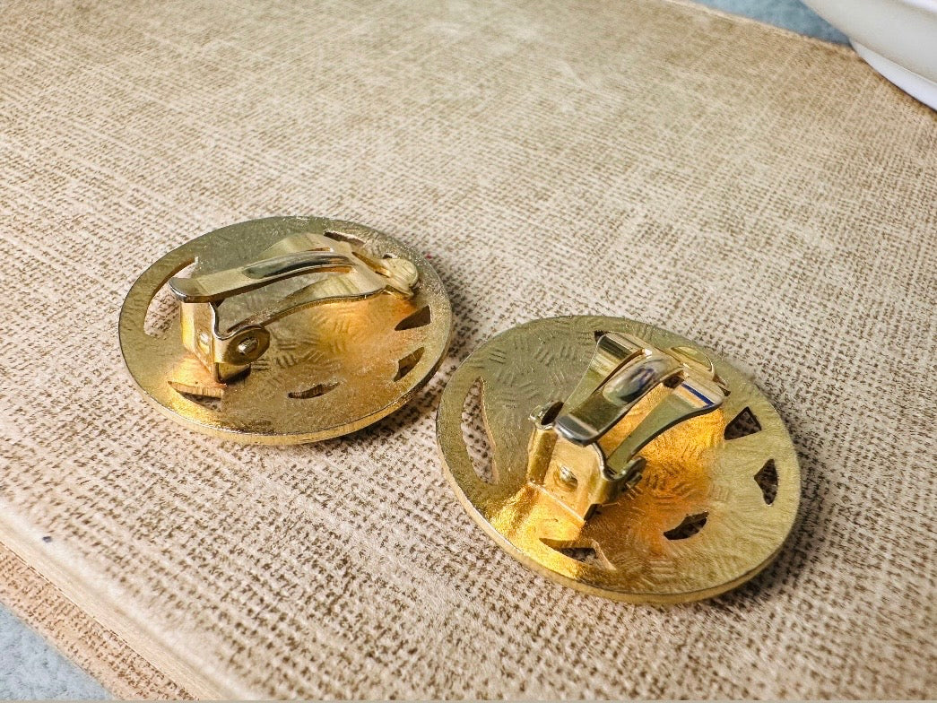 White Lily Clip On Earrings, Unique Enamel Cut Out Earrings, Gorgeous Vintage Lily Earrings in Gold, Green and Blue Cloisonné Earrings