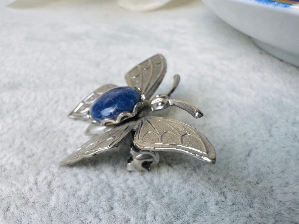Butterfly Brooch Pin, Vintage Silver Butterfly Pin with Blue Stone Center, Vintage Brooch, Whimsical Bridal Brooch, Antique Silver Pin