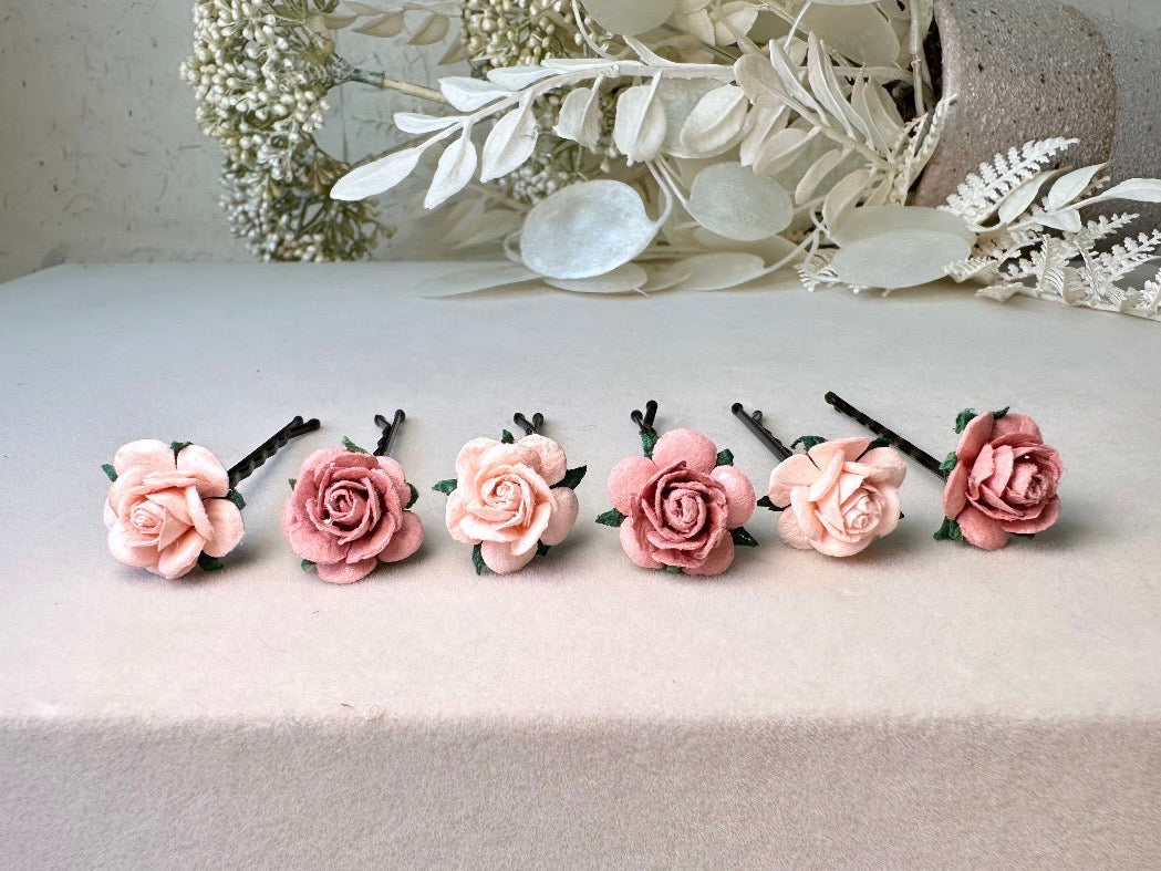Wedding Hair Flowers, Blush Pink Flower Hair Pins, Wedding Hair Accessories, 6 Paper Flowers, Dusty Pink Rose Hair Clip, Floral Bobby Pin MPR6