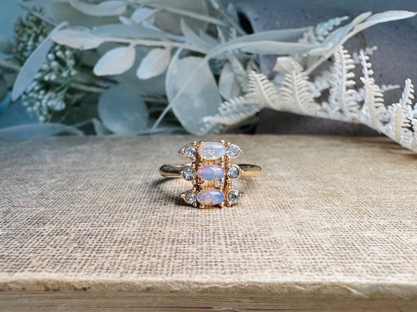 Vintage Cocktail Ring, Faux Opal Diamond 1978 Vintage Avon Ring