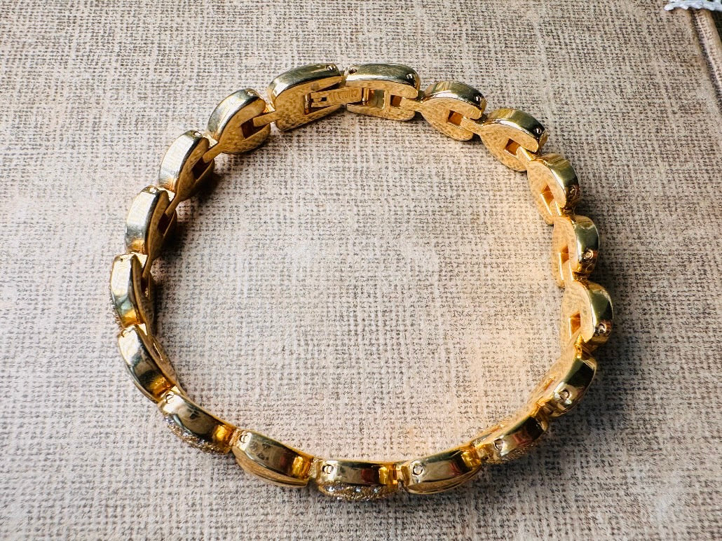 Gold Heart Bracelet, Shimmering Rhinestone Tennis Bracelet