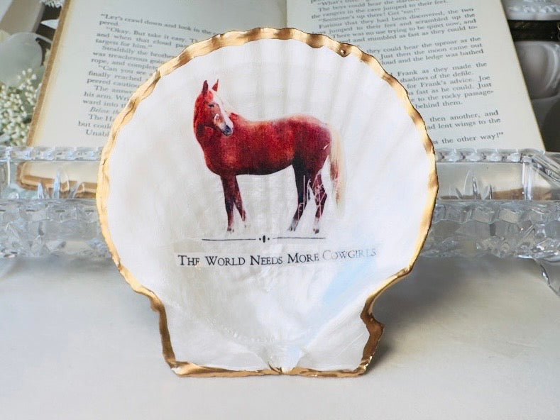 Cowgirl Trinket Dish, Handmade Horse Scallop Shell Western Jewelry Holder, Made in Texas