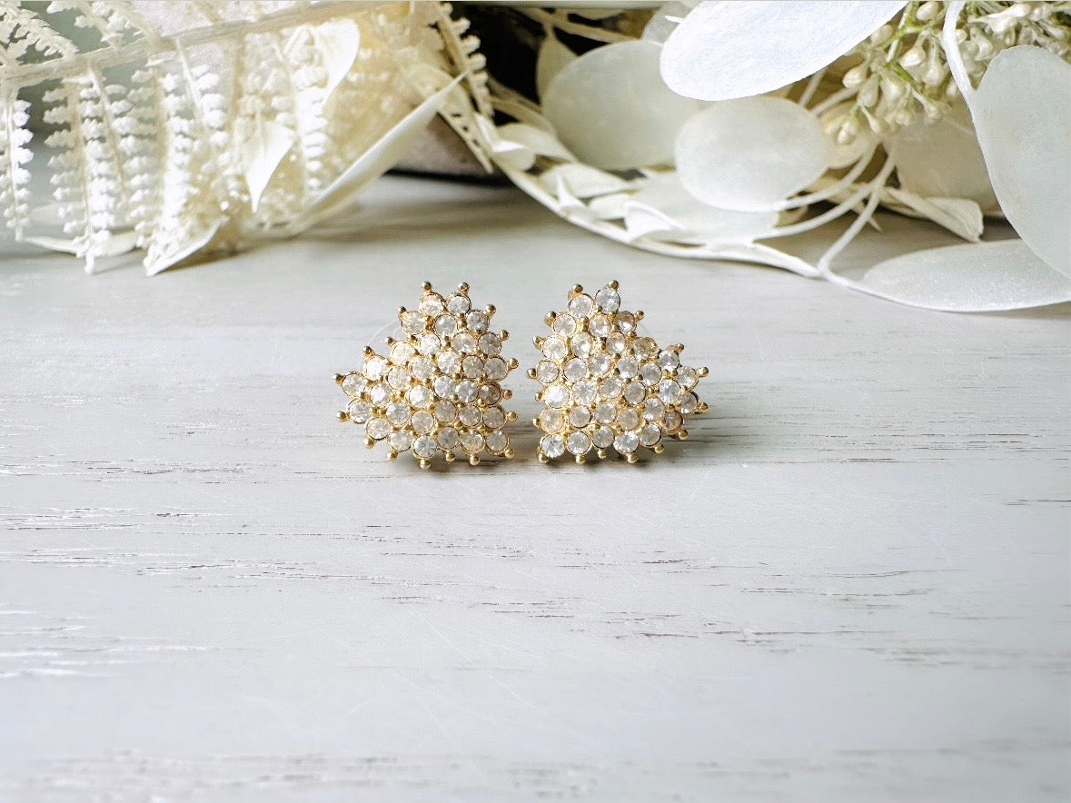 These crystal heart earrings are a stunning pair of vintage Roman Designer pave diamond rhinestone earrings. These pierced post heart stud earrings have an understated elegance, perfect for cocktail hour, or a bridal look. These are post/stud style for pierced ears, from the 1990s.