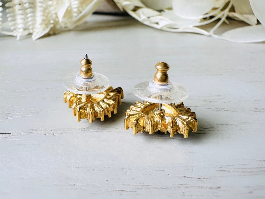 These crystal heart earrings are a stunning pair of vintage Roman Designer pave diamond rhinestone earrings. These pierced post heart stud earrings have an understated elegance, perfect for cocktail hour, or a bridal look. These are post/stud style for pierced ears, from the 1990s.