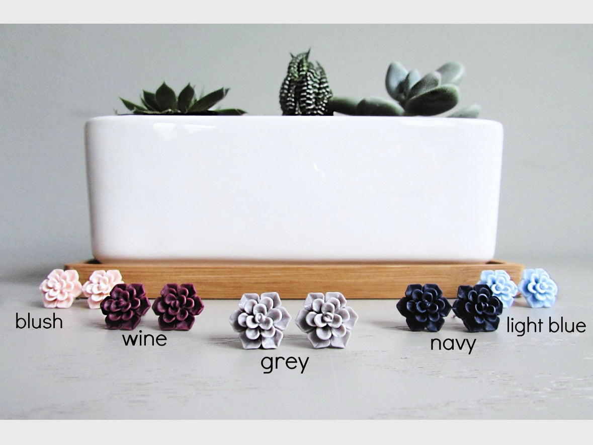 Wine Flower Earrings, Matte Succulent Earrings, 13mm Hypoallergenic Post Earrings, Boho Floral For Everyday Wear Earrings