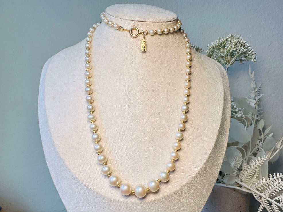 Marvella Pearl Necklace, 1950s Vintage Cream Faux Pearl Graduated Beaded Necklace