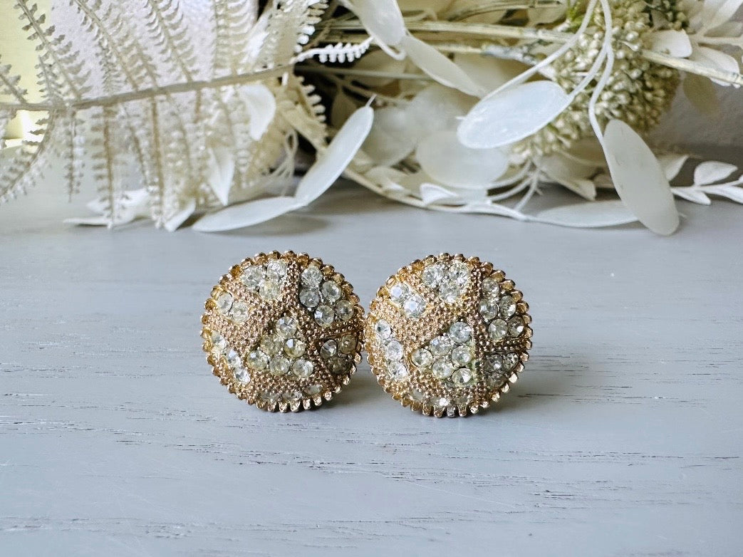 Vintage Art Deco Pave Set Rhinestone Earrings, Elegant Signed Kramer Clip On Earrings