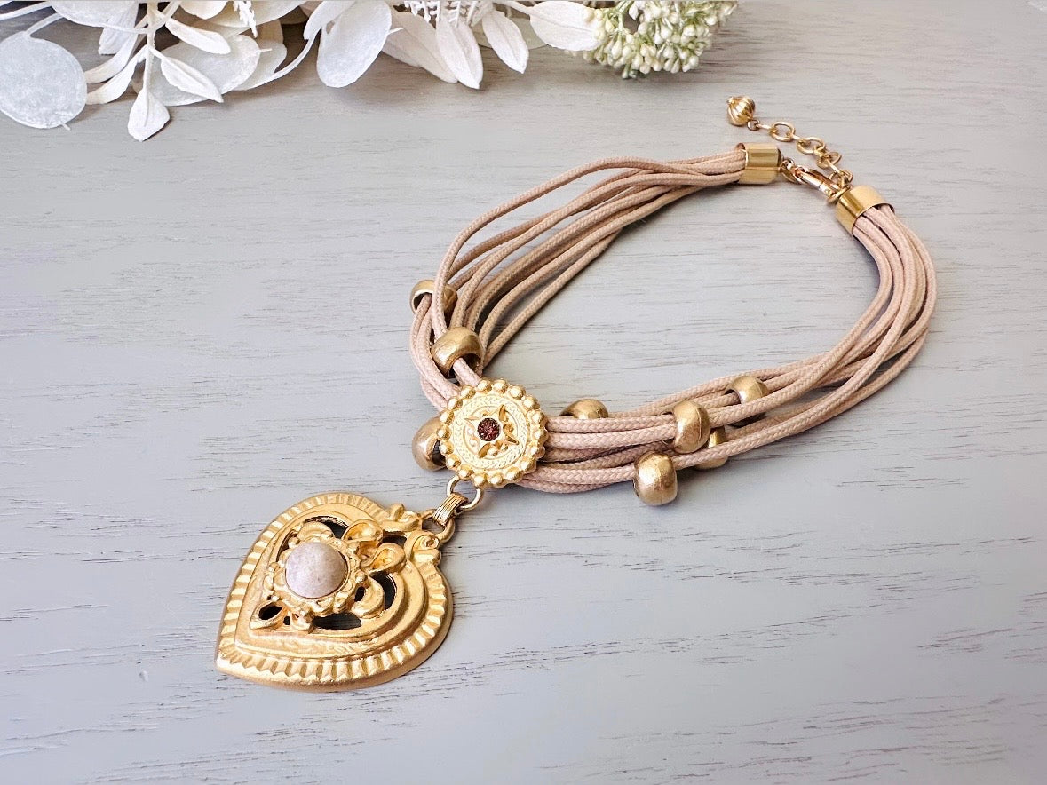 Designer Vintage Necklace Robert Rose Etruscan Heart Necklace