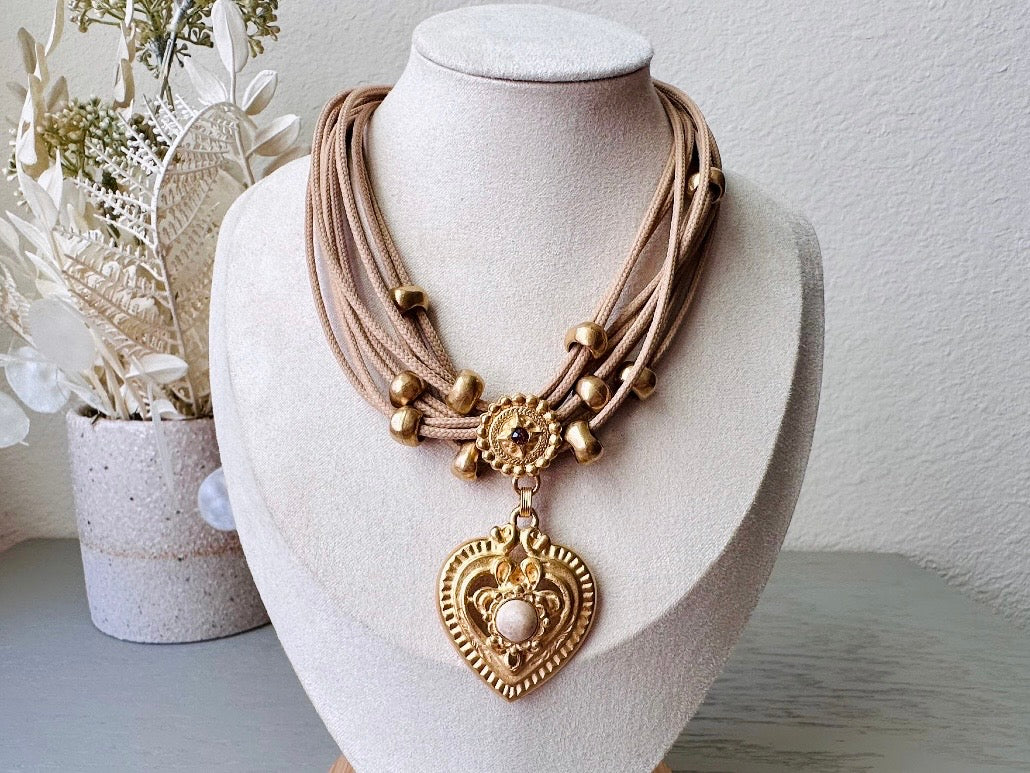 Designer Vintage Necklace Robert Rose Etruscan Heart Necklace.