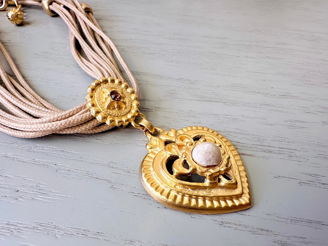 Designer Vintage Necklace Robert Rose Etruscan Heart Necklace