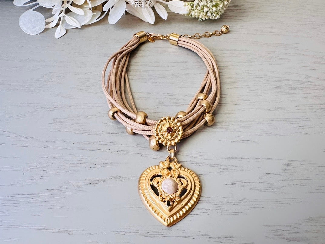 Designer Vintage Necklace Robert Rose Etruscan Heart Necklace.