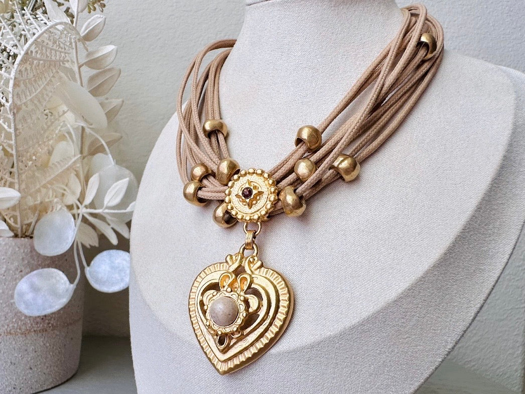Designer Vintage Necklace Robert Rose Etruscan Heart Necklace