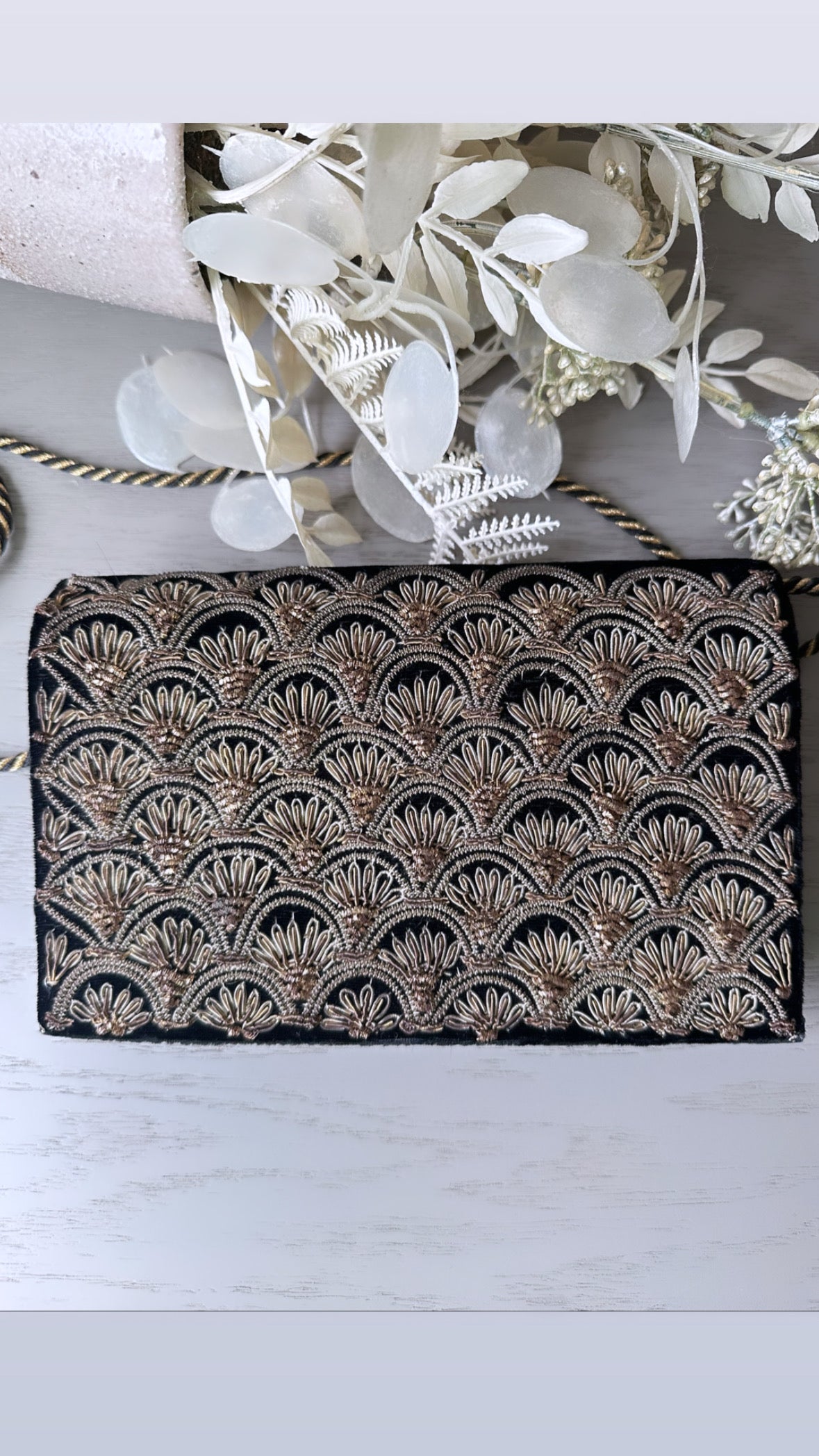 Vintage Black Velvet and Gold Embroidered Art Deco Clutch Handbag, Black Retro Mid Century Bag, Unique Black and Gold Chic Evening Purse
