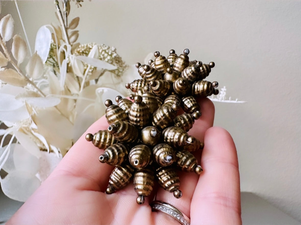Bronze Cluster Earrings, Fabulous Vintage Clip On Earrings, Big Bold Statement Earrings, Bead Cluster Pom Pom Clip-Ons