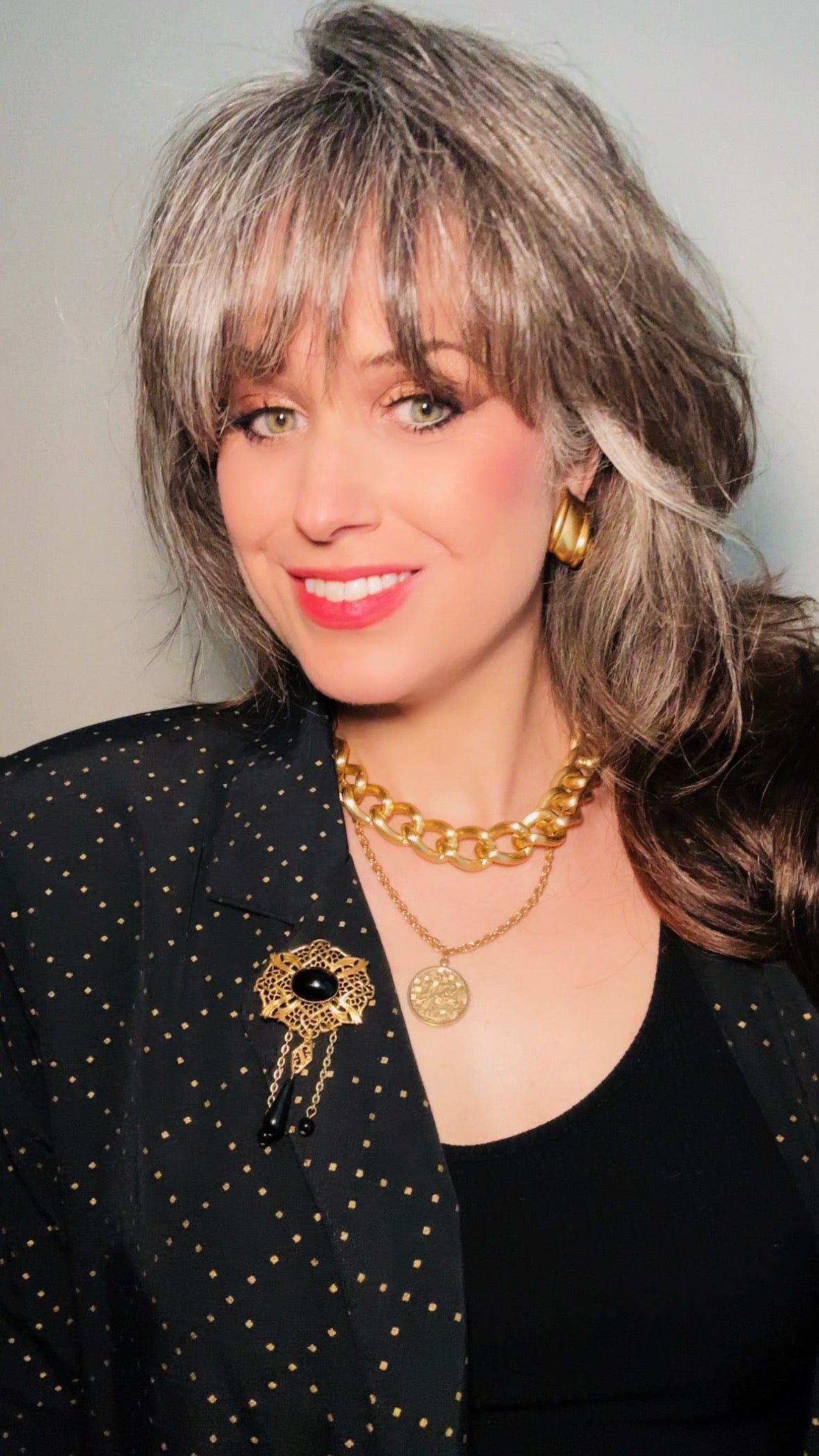 Black Vintage Brooch, Antique Bronze Filigree Brooch with Black Cameo & Chain Tassels Romantic Vintage Pin Victorian Revival Gifts for Her