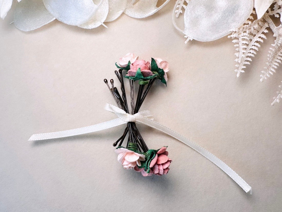 Wedding Hair Flowers, Blush Pink Flower Hair Pins, Wedding Hair Accessories, 6 Paper Flowers, Dusty Pink Rose Hair Clip, Floral Bobby Pin MPR6