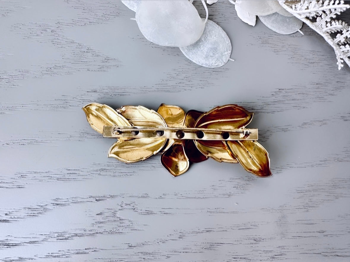 Gorgeous 1940s Flower Brooch, Vintage Fall Accessories, Boho Autumn Brooch, Mustard Yellow and Antique Gold Pin, Rustic Woodland Accessories