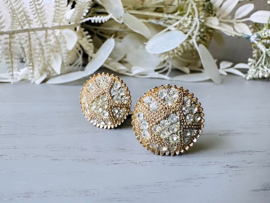 Vintage Art Deco Pave Set Rhinestone Earrings, Elegant Signed Kramer Clip On Earrings