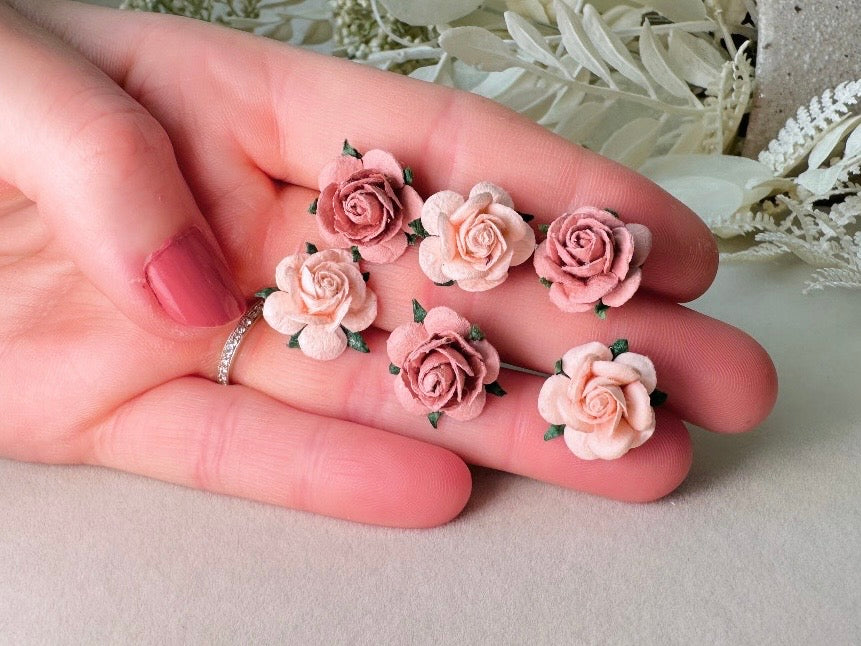 Wedding Hair Flowers, Blush Pink Flower Hair Pins, Wedding Hair Accessories, 6 Paper Flowers, Dusty Pink Rose Hair Clip, Floral Bobby Pin MPR6