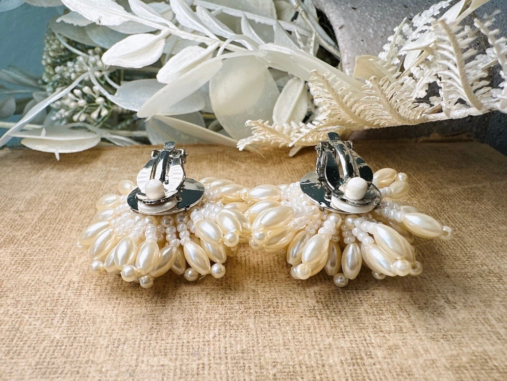 Pearl Pom Pom Earrings, Incredible Vintage Statement Earrings, Dreamy Cream Pearl Earrings, Extravagant Pearl Cluster Cocktail Earrings