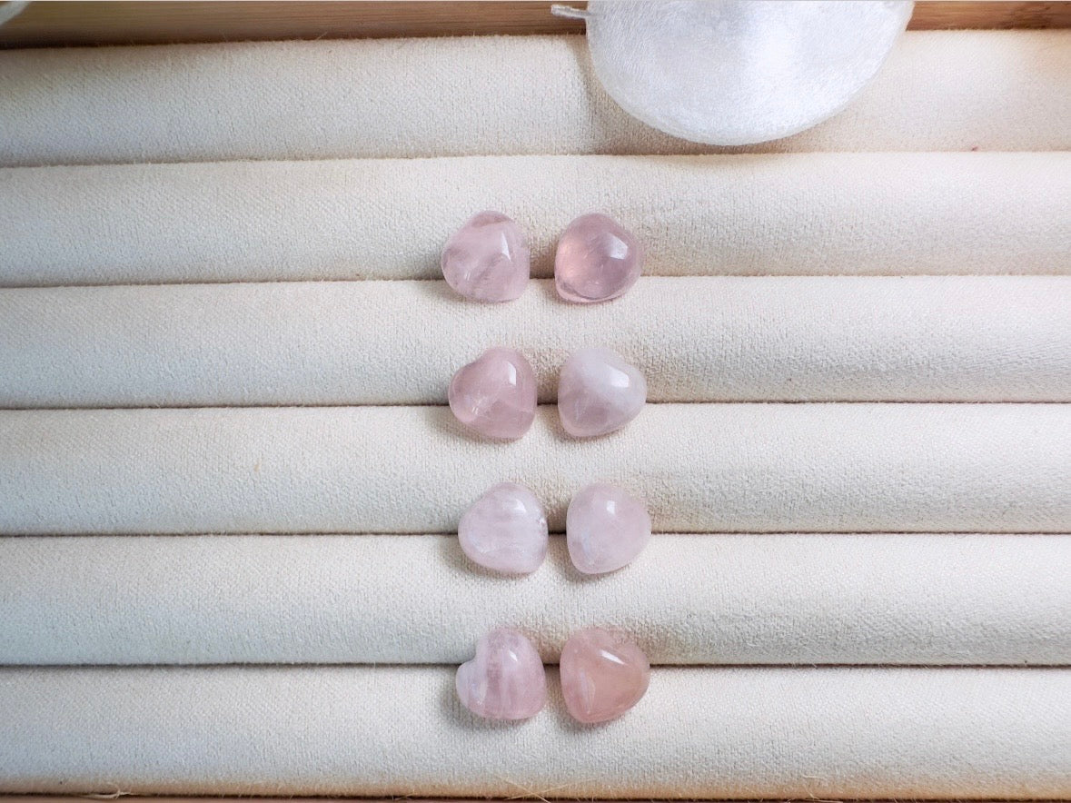 Rose Quartz Heart Earrings, Heart Stud Earrings, Pink Heart Earrings, Natural Crystal Jewelry, Cute Stud Earrings, Pink Gemstone Earrings