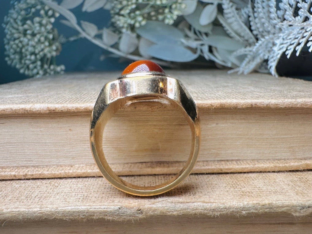 Tigers Eye Ring, Vintage Gold Gemstone Statement Ring, Chunky Unisex 1970s Cocktail Ring