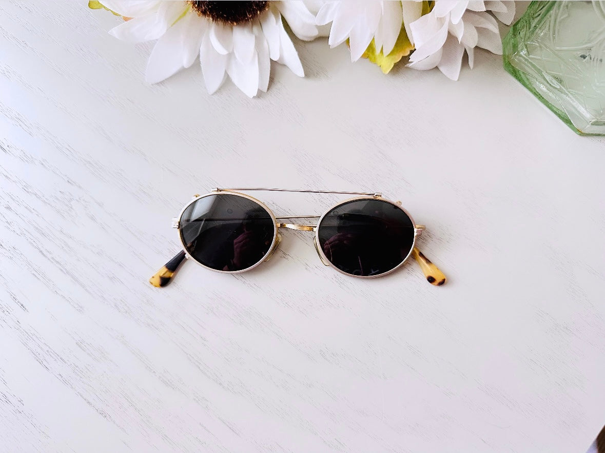 Vintage 90s Sunglasses, Amazing Vintage DKNY Sunglasses, Gold Wire Frame Oval Glasses Snap On Shades, Authentic 1990's Vintage Accessories