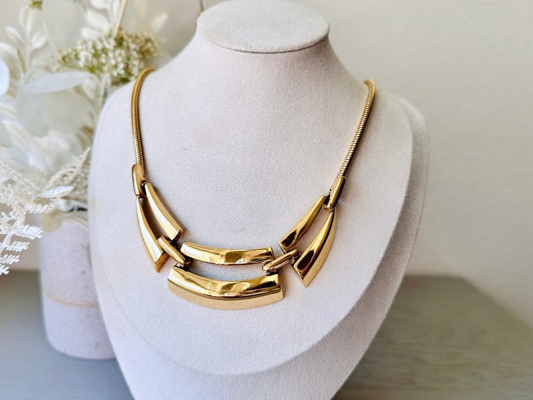 mannequin Gold Napier Necklace, Geometric Articulated Panel Collar Necklace