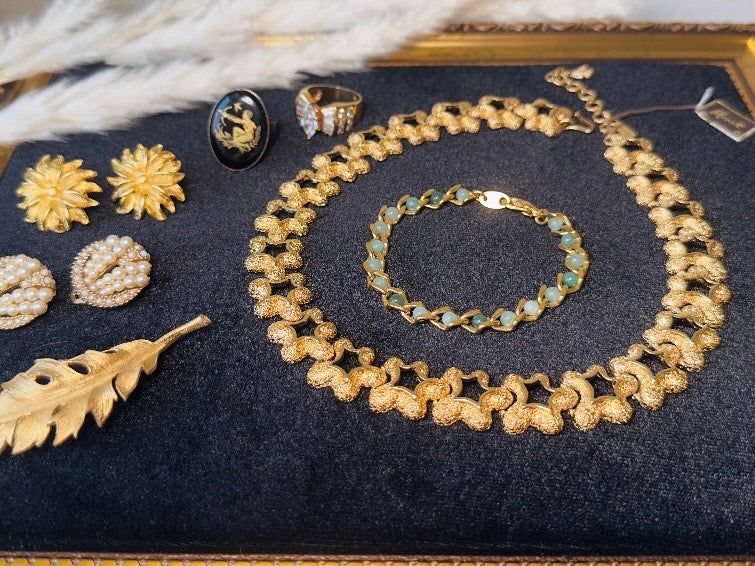 Velvet Jewelry Display Frame, Black and Gold Large Handmade Victorian Style Mood Pinboard