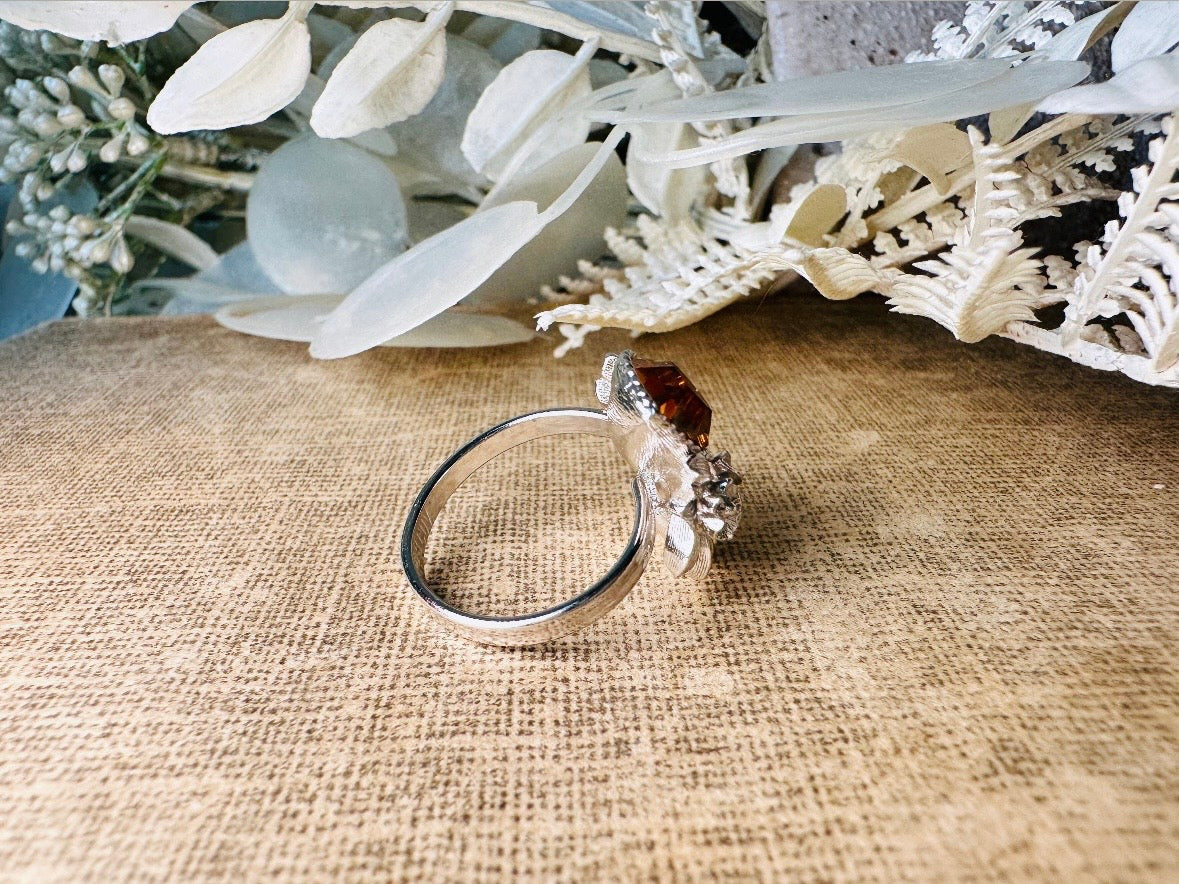 Vintage 70s Ring, 1973 November Birthstone Topaz Cocktail Ring, Double Heart Love Story Ring, Vintage Sarah Coventry