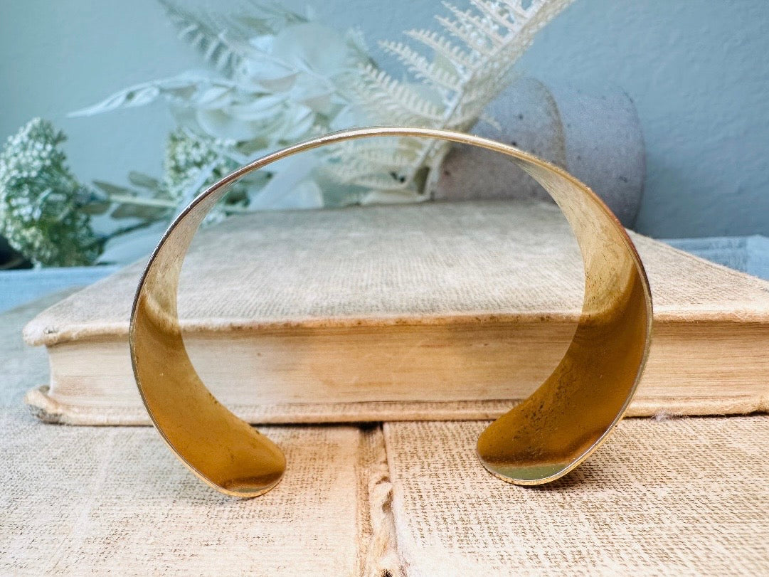 Vintage Gold Cuff Bracelet, Monet Gold Bracelet, 80s Wide Band Etched Gold Bracelet for Stacking